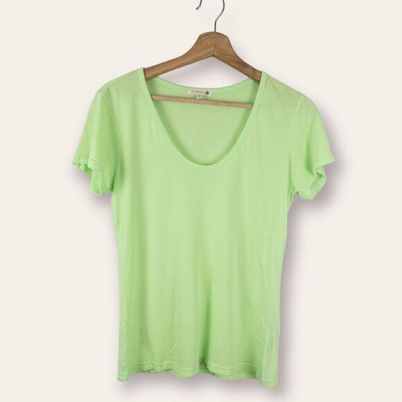Sundry Womens Pop Lime Green Scoop Neck Tee Size Small 0 Neon Modal Casual - Picture 2 of 9